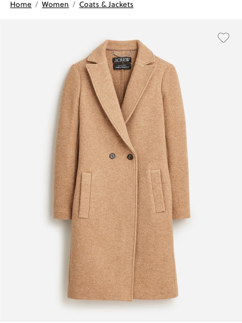 J. Crew Double-Breasted Camel Wool-Blend Coat